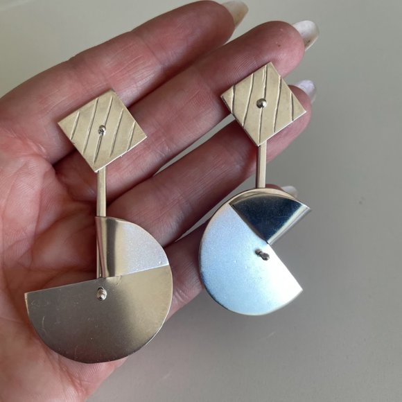 Modernist Dangle Earrings Vintage Mexican Handmade - Picture 2 of 4